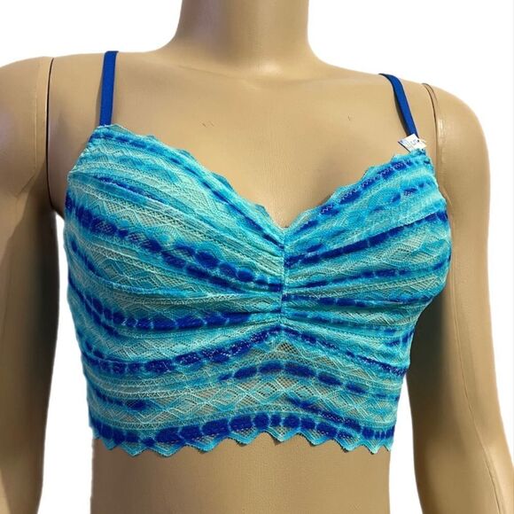 Victoria’s Secret Pink lace Unlined Ruched Front bralette bra small blue - Picture 1 of 3